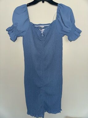 Love Tree Sky Blue Smocked Dress with Puff Sleeves